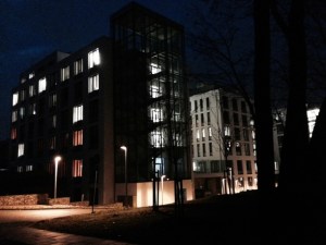 It gets very dark very early in Hamburg - the Schön-Klinik in the afternoon.