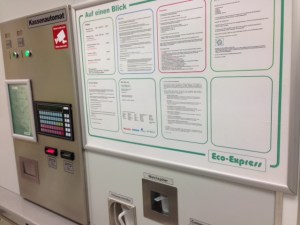 Wash Saloon á la Germany: with Miele washing machines, no staff, and page-long instructions on how to use the automated systems.