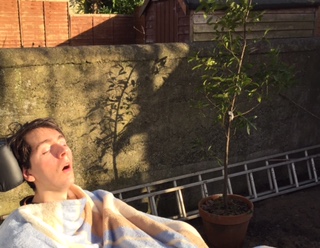 Pádraig enjoying the sunshine in the back garden.